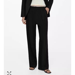 Mango Contrast Trim Black High-Waisted Trousers